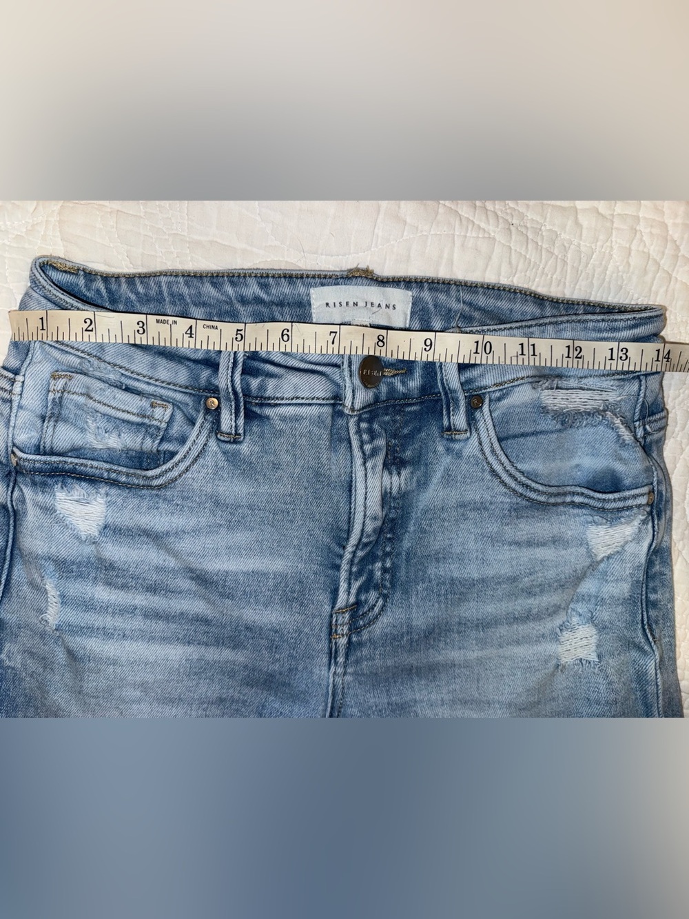 Risen Jeans 7/28 Light Wash Cropped Wide Leg Distressed Raw Hem - Picture 8 of 9